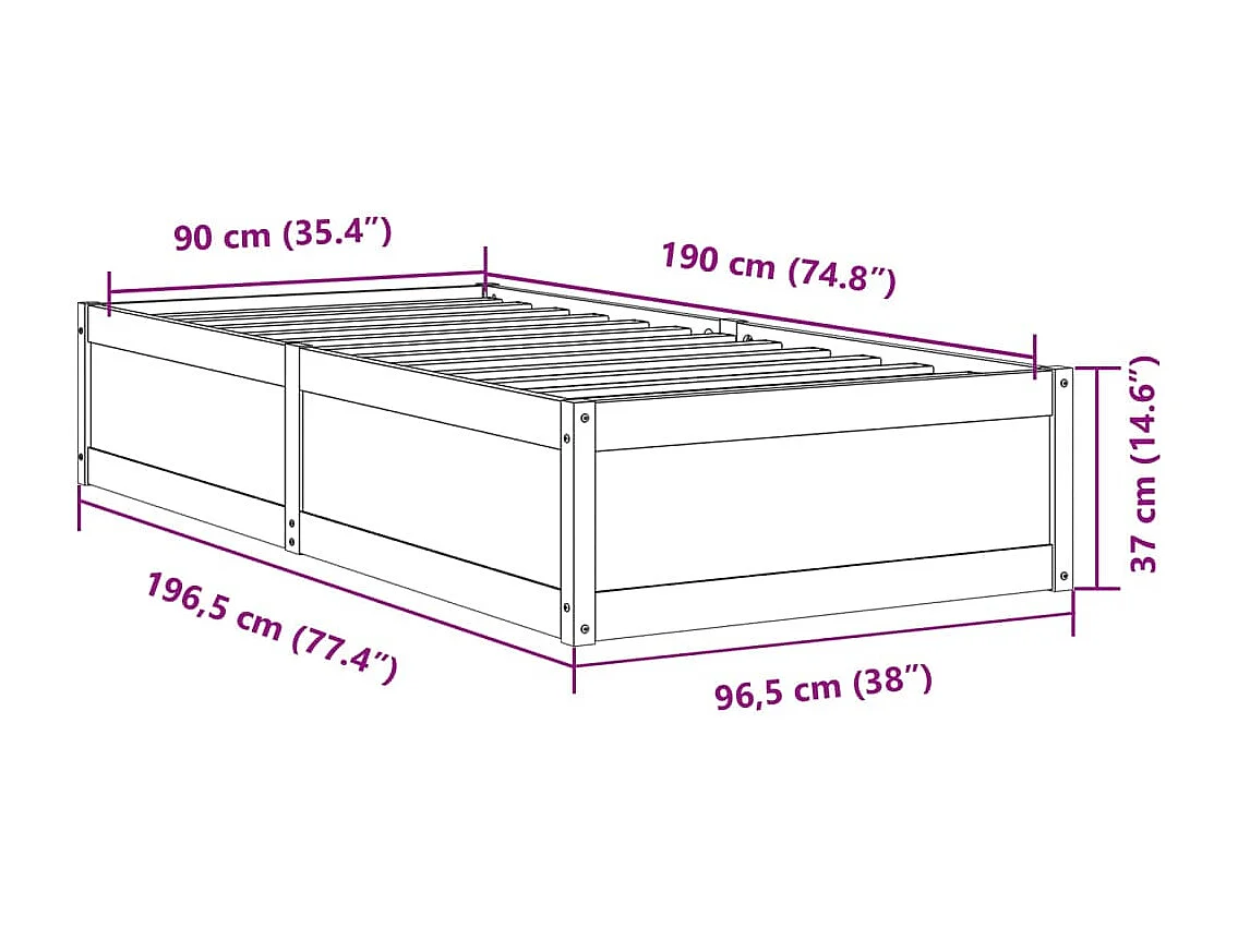 Estructura de cama sin colchón blanca 90x190 cm madera maciza de pino