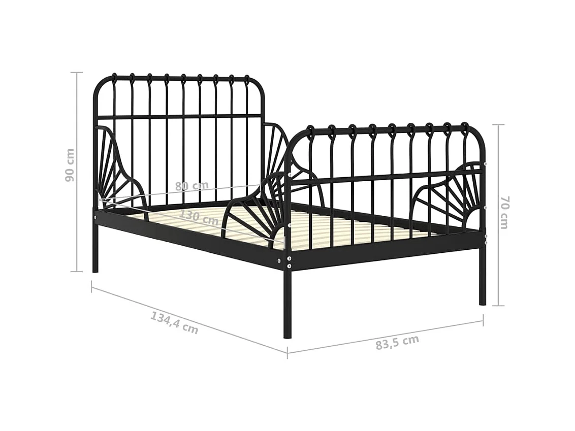 Uitschuifbaar bedframe zonder matras Zwart Metaal 80x130/200 cm