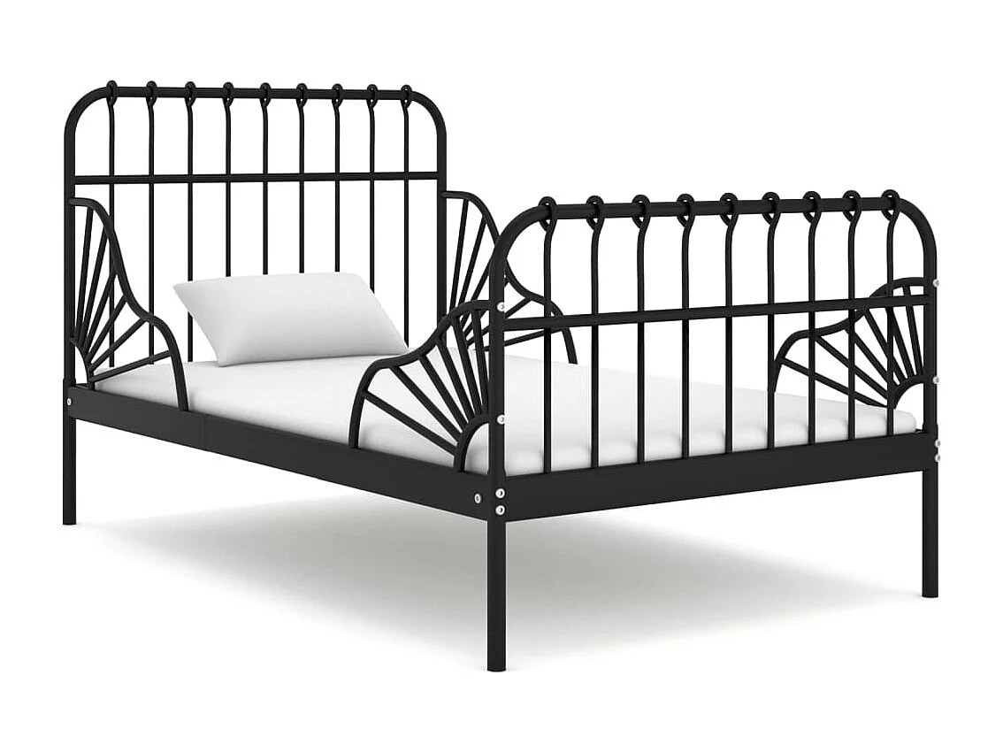 Cadre de lit extensible sans matelas Noir Métal 80x130/200 cm