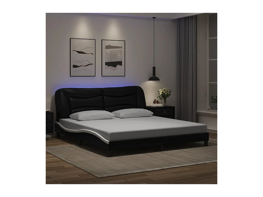 Cadre de lit avec LED sans matelas noir et blanc 180x200 cm