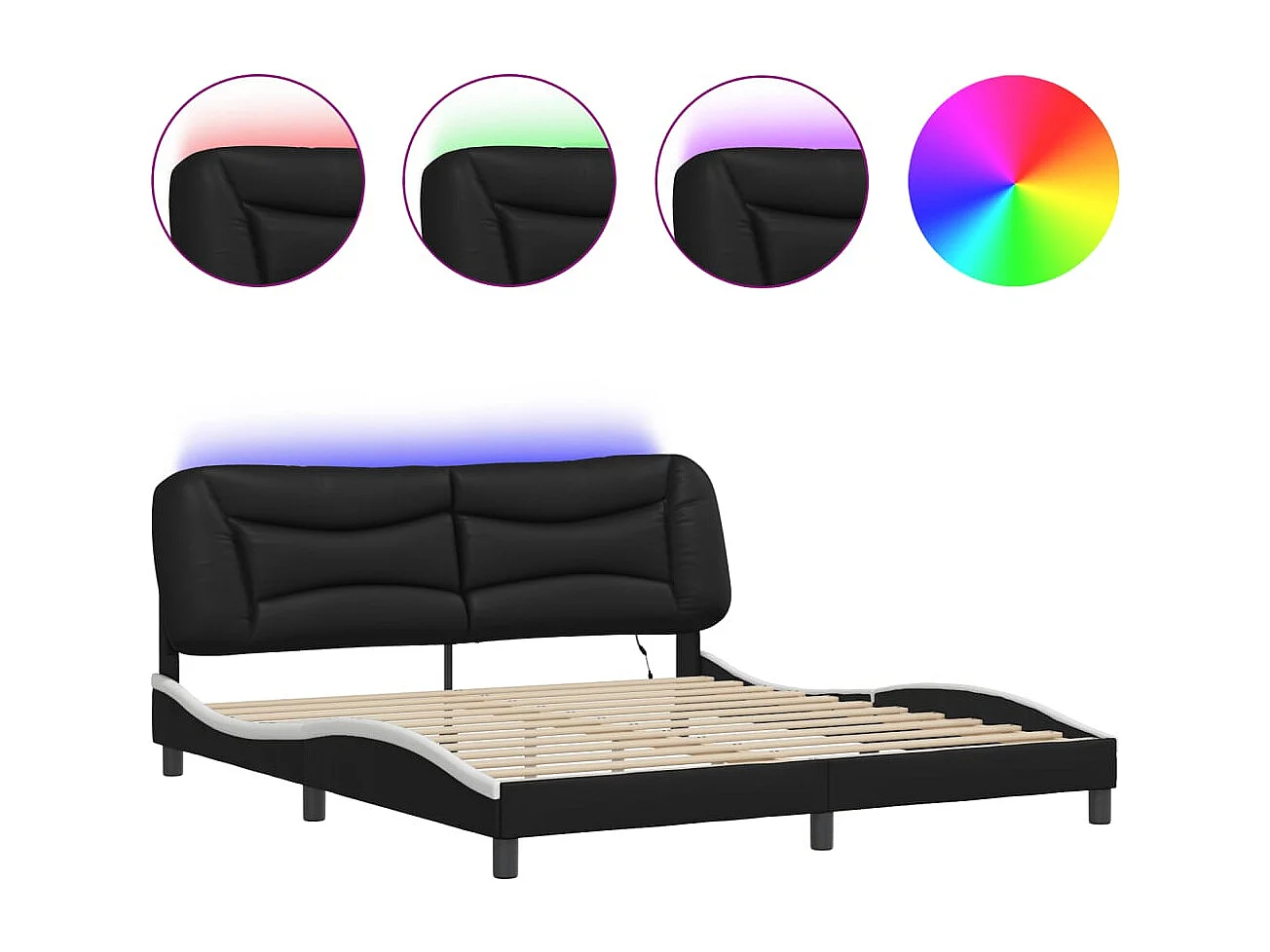 Estructura de cama con LED sin colchón blanco y negro 180x200 cm