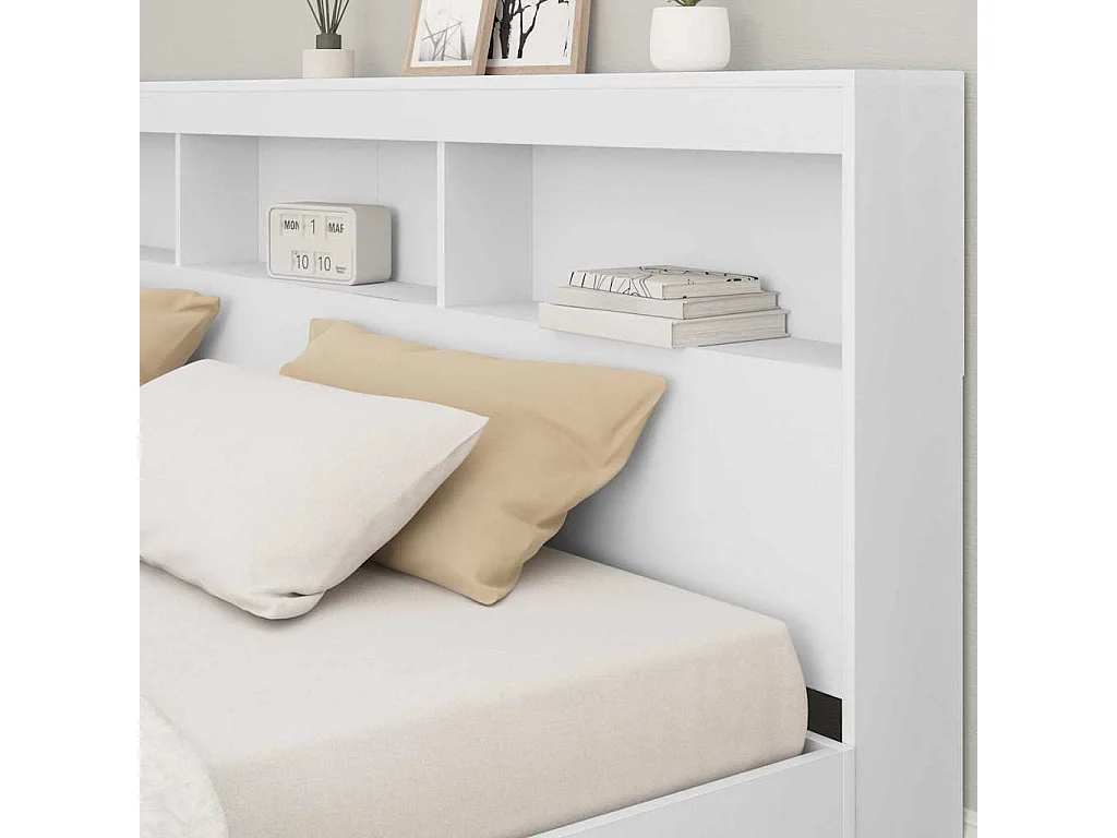 Wit boekenkastbed 180 x 200 cm van bewerkt hout