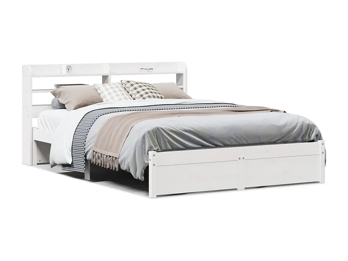 Estructura de cama con cabecero sin colchón blanco 140x190 cm