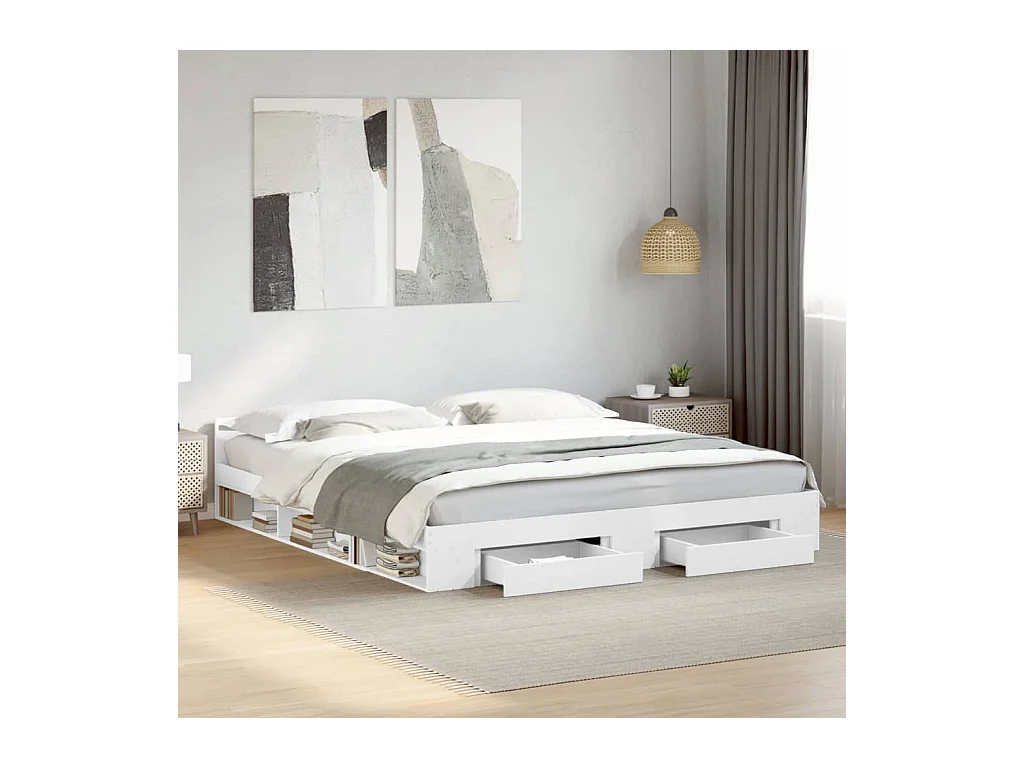 Struttura letto con cassetti senza materasso bianco 200x200 cm