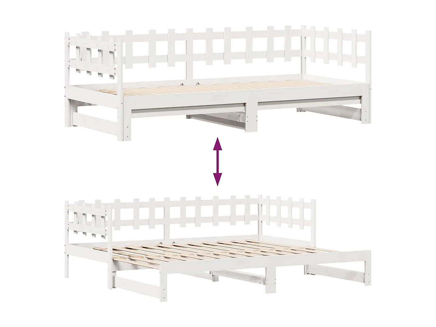 Dagbed met onderschuifbed en lades zonder matras wit 90x190cm