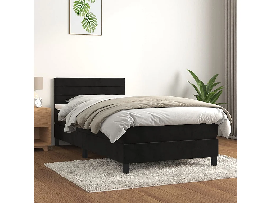 Sommier à lattes de lit avec matelas Noir 90x200 cm Velours