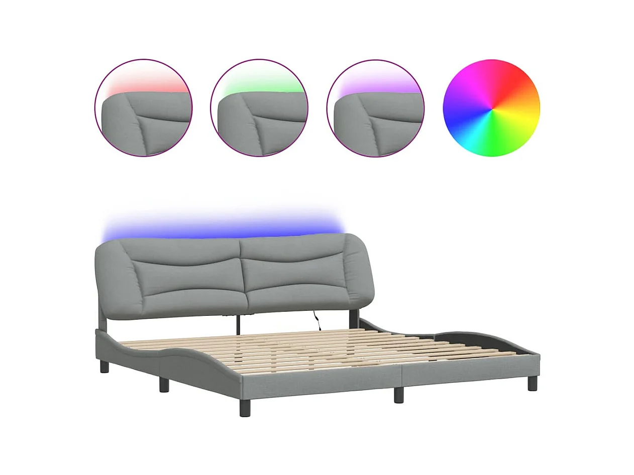 Estructura de cama con LED sin colchón tela gris claro 200x200 cm