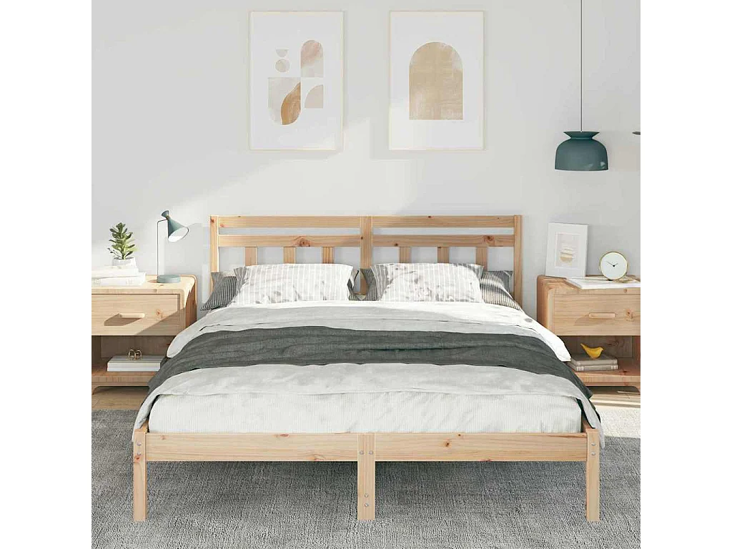 Bedframe met hoofdbord Bruin Massief grenenhout