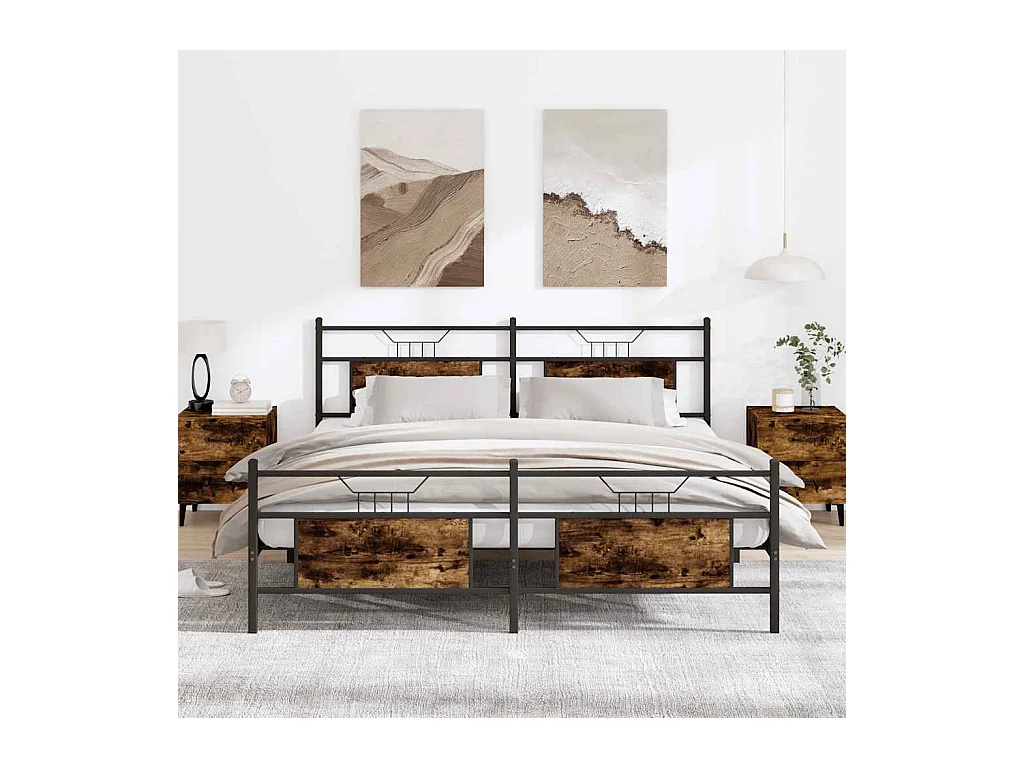 Metalen bedframe zonder matras gerookt eiken 160x200 cm