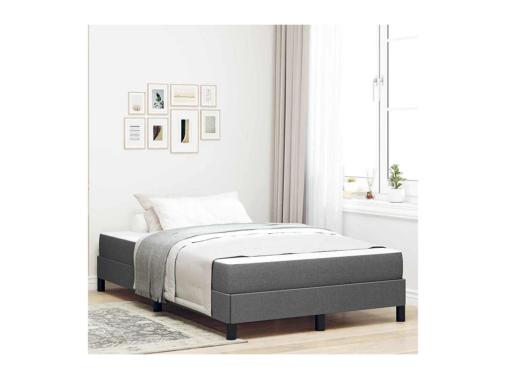 Cama con somier y colchón de tela gris oscuro de 120 x 200 cm