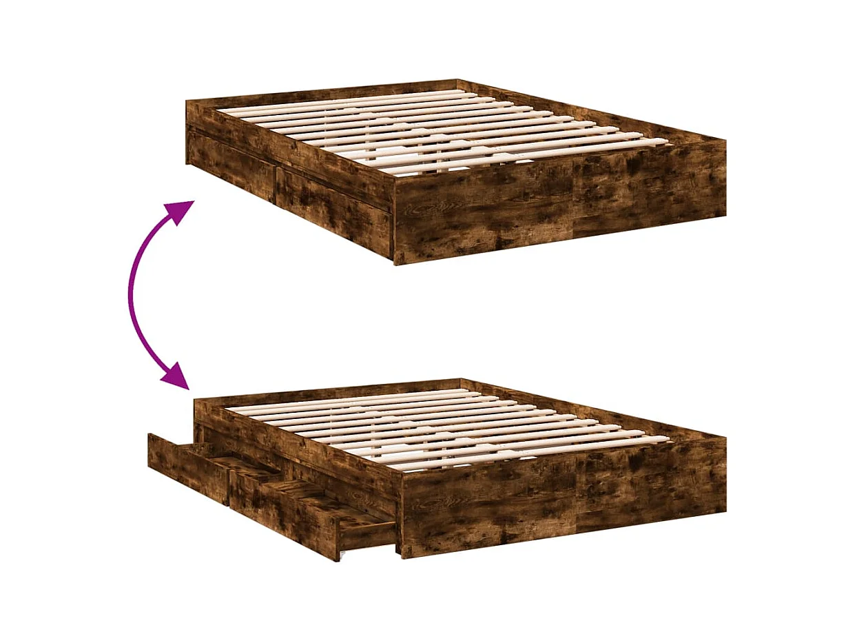 Bettgestell mit Schubladen ohne Matratze Räuchereiche 140x200 cm