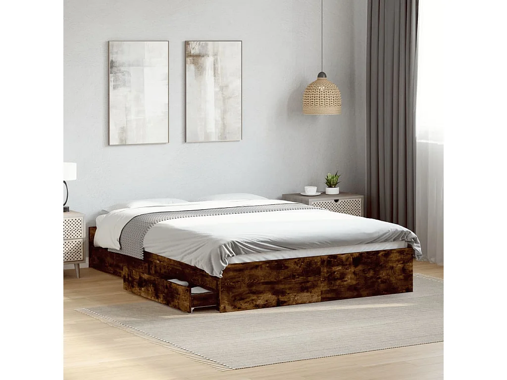 Bettgestell mit Schubladen ohne Matratze Räuchereiche 140x200 cm