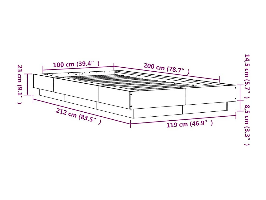 Struttura letto senza materasso rovere affumicato 100x200 cm