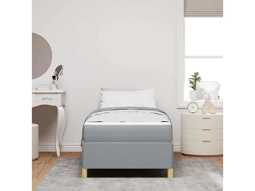 Cama de muelles en tela gris claro y blanca de 100 x 200 cm