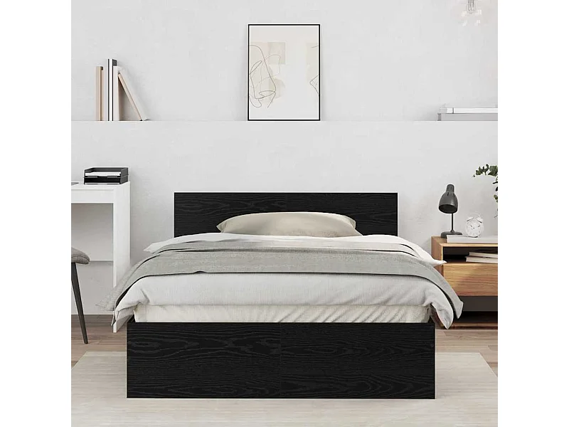 Bedframe van zwart eikenhout, 120 x 190 cm, bewerkt hout