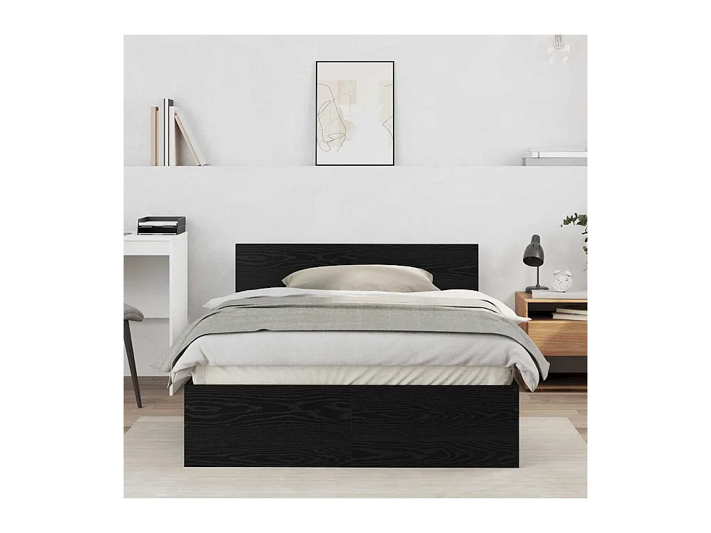 Bedframe van zwart eikenhout, 120 x 190 cm, bewerkt hout