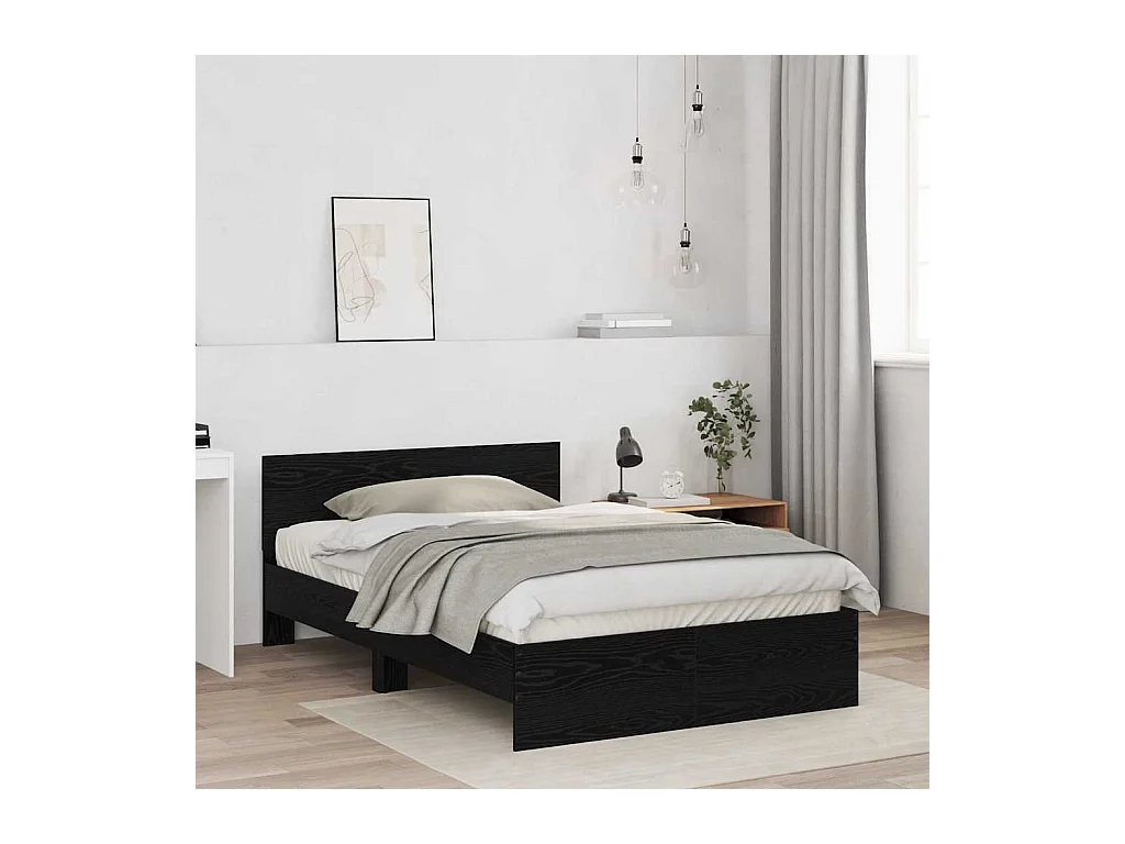 Bedframe van zwart eikenhout, 120 x 190 cm, bewerkt hout