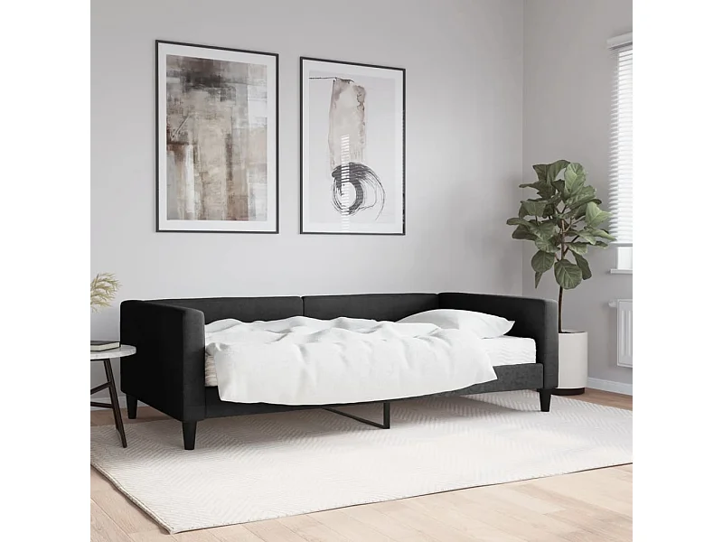 Lit de jour avec matelas noir 100x200 cm tissu