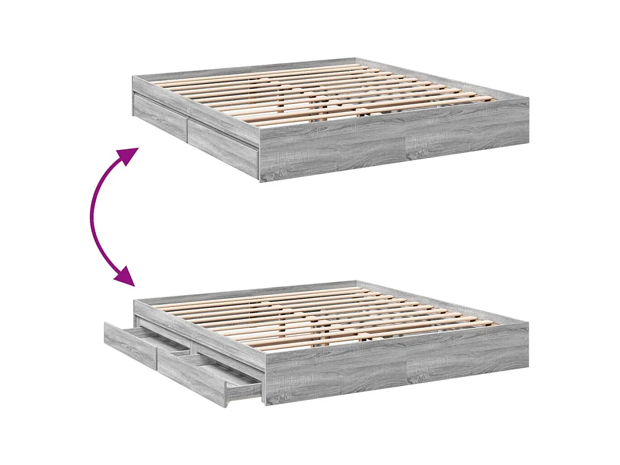 Bedframe met lades zonder matras Sonoma grijs 180x200 cm