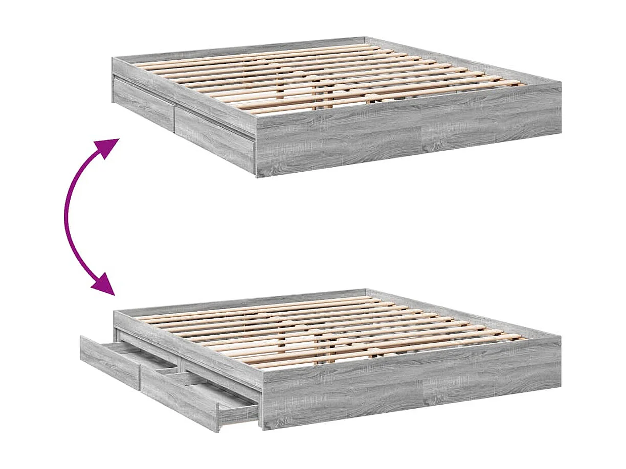 Estructura de cama con cajones sin colchón Sonoma gris 180x200 cm