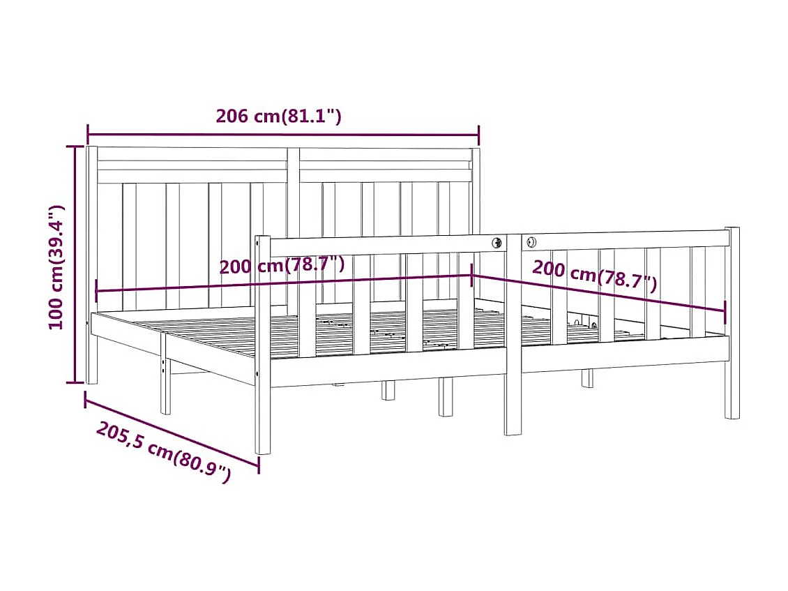 Bedframe zonder matras massief grenenhout 200x200 cm