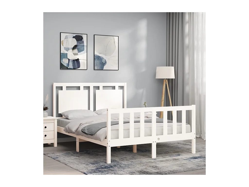 Estructura de cama sin colchón de madera maciza de pino blanco