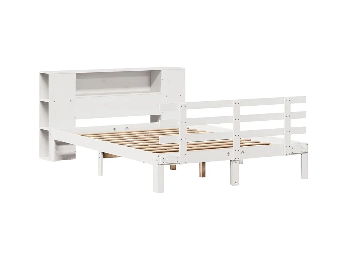 Cama biblioteca sin colchón blanca 140x190 cm madera maciza de pino