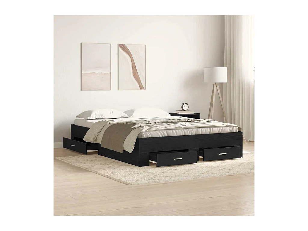 Struttura letto con cassetti con cassetto Rovere nero 135 x 190 cm