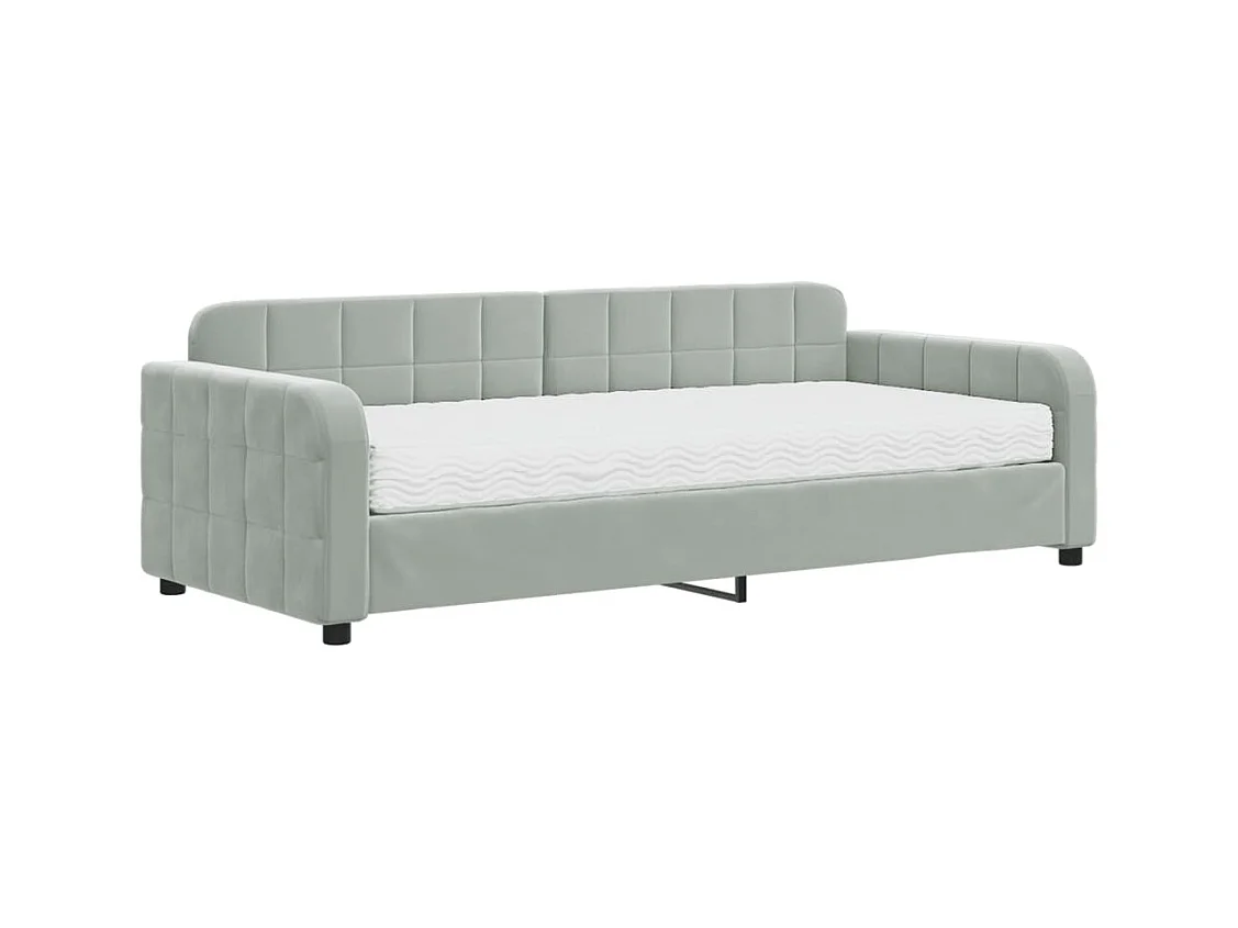 Dagbed met lichtgrijze fluwelen matras van 90x200 cm
