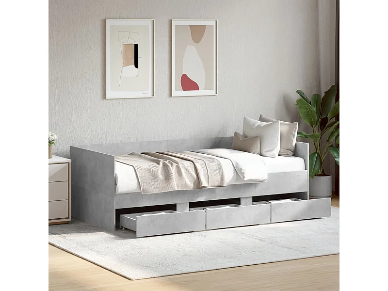 Dagbed met lades zonder matras betongrijs 90x190 cm
