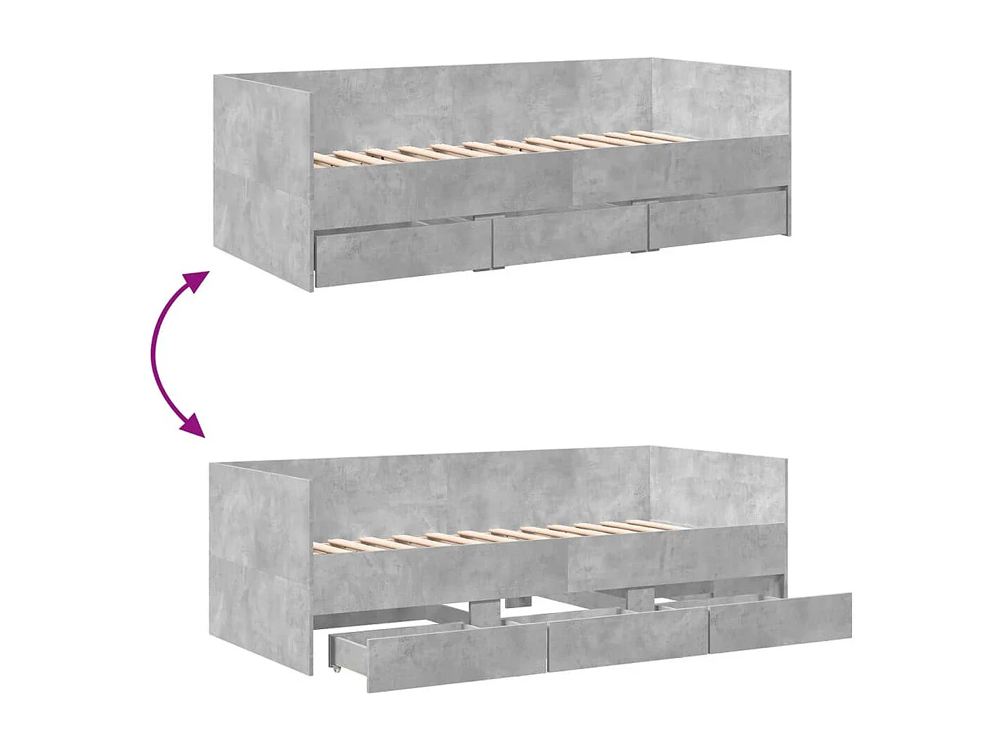 Dagbed met lades zonder matras betongrijs 90x190 cm