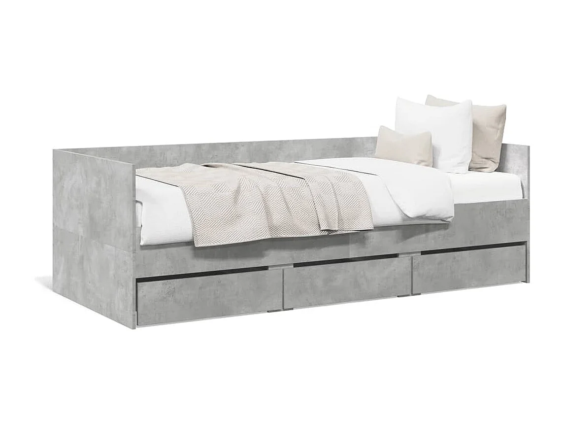 Lit de jour avec tiroirs sans matelas gris béton 90x190 cm