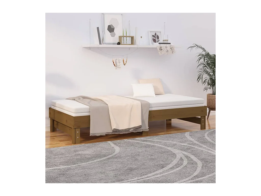 Lit coulissant sans matelas marron miel 2x(100x200) cm