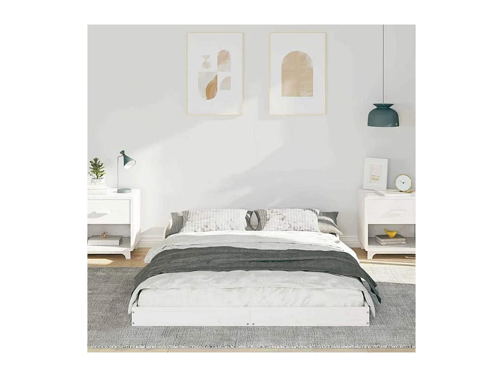 Wit bedframe 140 x 190 cm Massief grenenhout