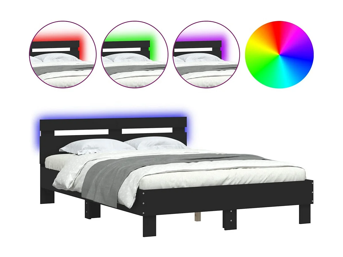 Estructura de cama con LED sin colchón negra 120x190 cm