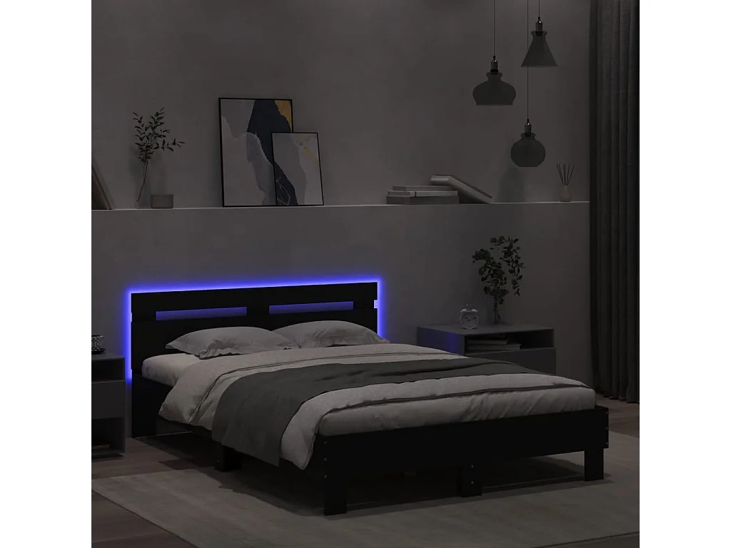 Estructura de cama con LED sin colchón negra 120x190 cm