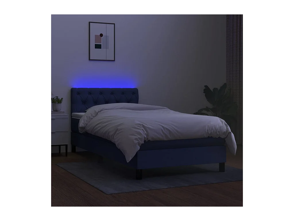 Rete a doghe con materasso e LED Tessuto Blu 80x200cm