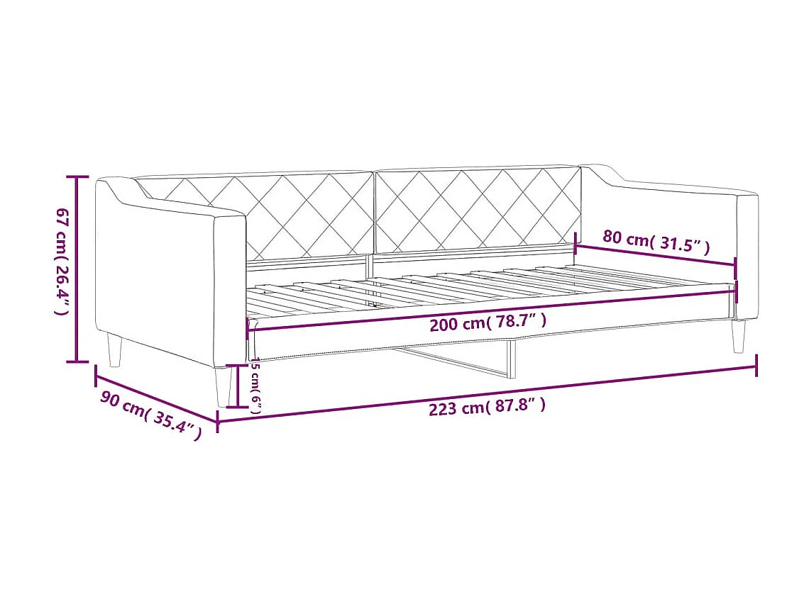 Divano letto senza materasso grigio scuro 80x200 cm tessuto