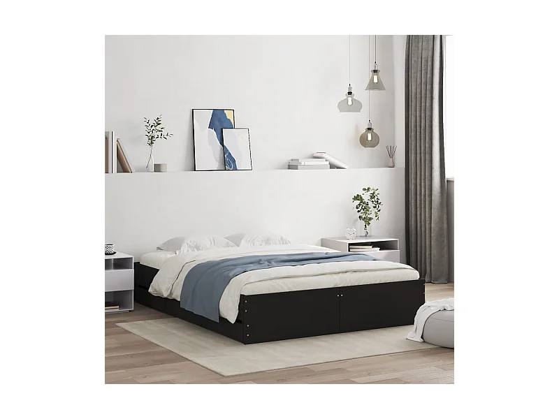 Estructura de cama con cajones sin colchón negra 140x190 cm