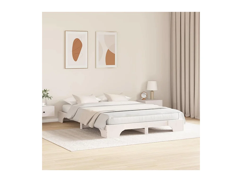 Cadre de lit Blanc 160 x 200 cm Bois massif en pin