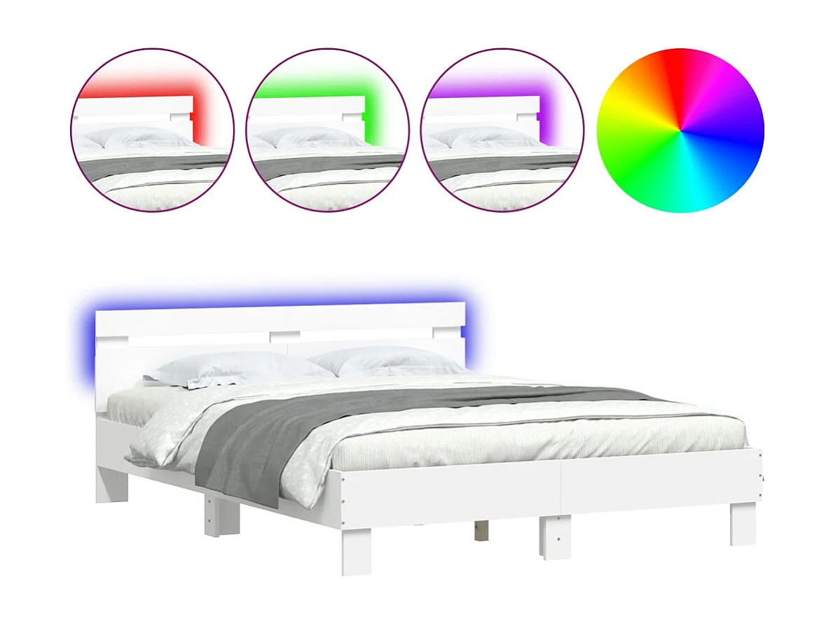 Bettgestell mit LED ohne Matratze weiß 140x190 cm