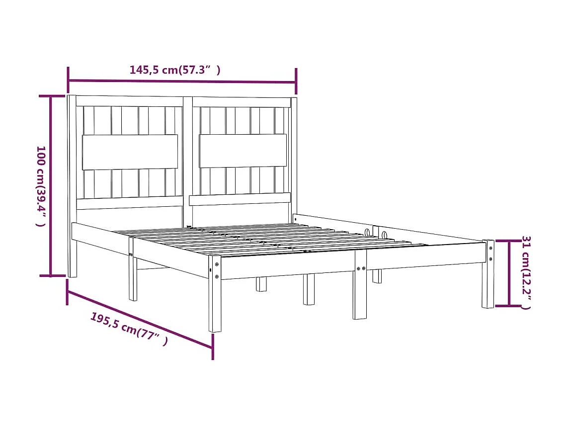 Struttura letto senza materasso in legno massello nero 140x190 cm