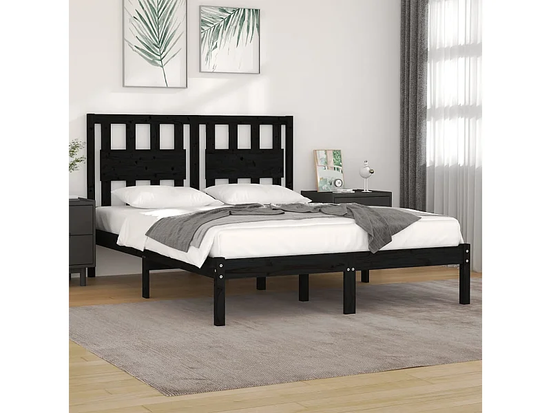 Bedframe zonder matras zwart massief hout 140x190 cm