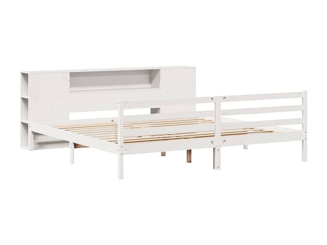 Cama librería blanca sin colchón 200x200 cm madera maciza de pino