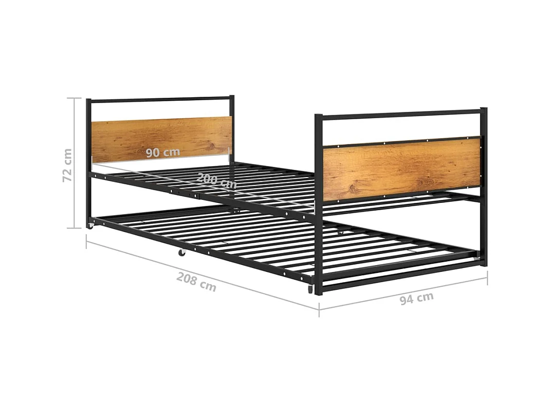 Uitschuifbaar bedframe zonder matras Zwart Metaal 90x200 cm