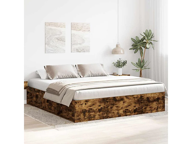 Cadre de lit sans matelas chêne fumé 200x200 cm