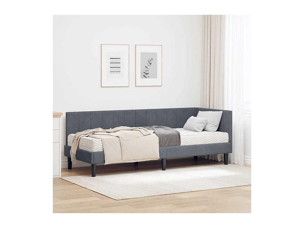 Donkergrijs hoekbedframe 80 x 200 cm fluweel