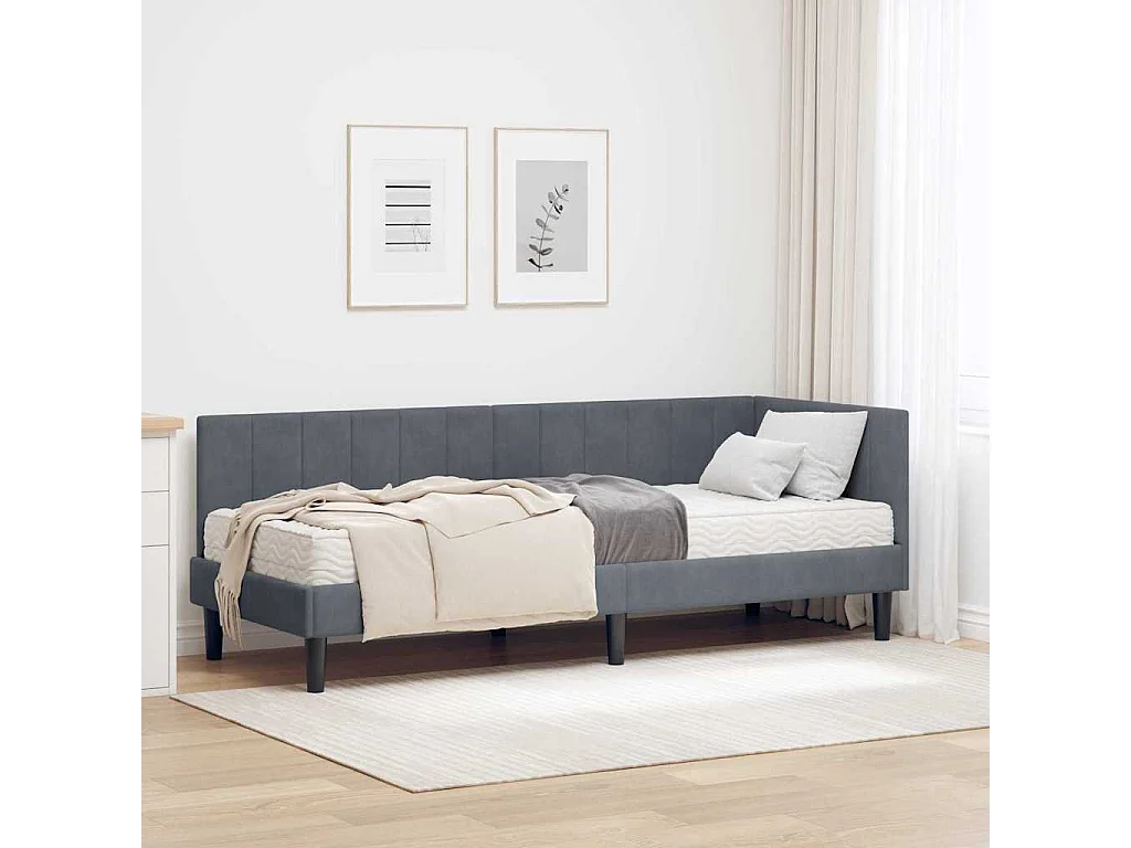 Cadre de lit d'angle Gris foncé 80 x 200 cm Velours