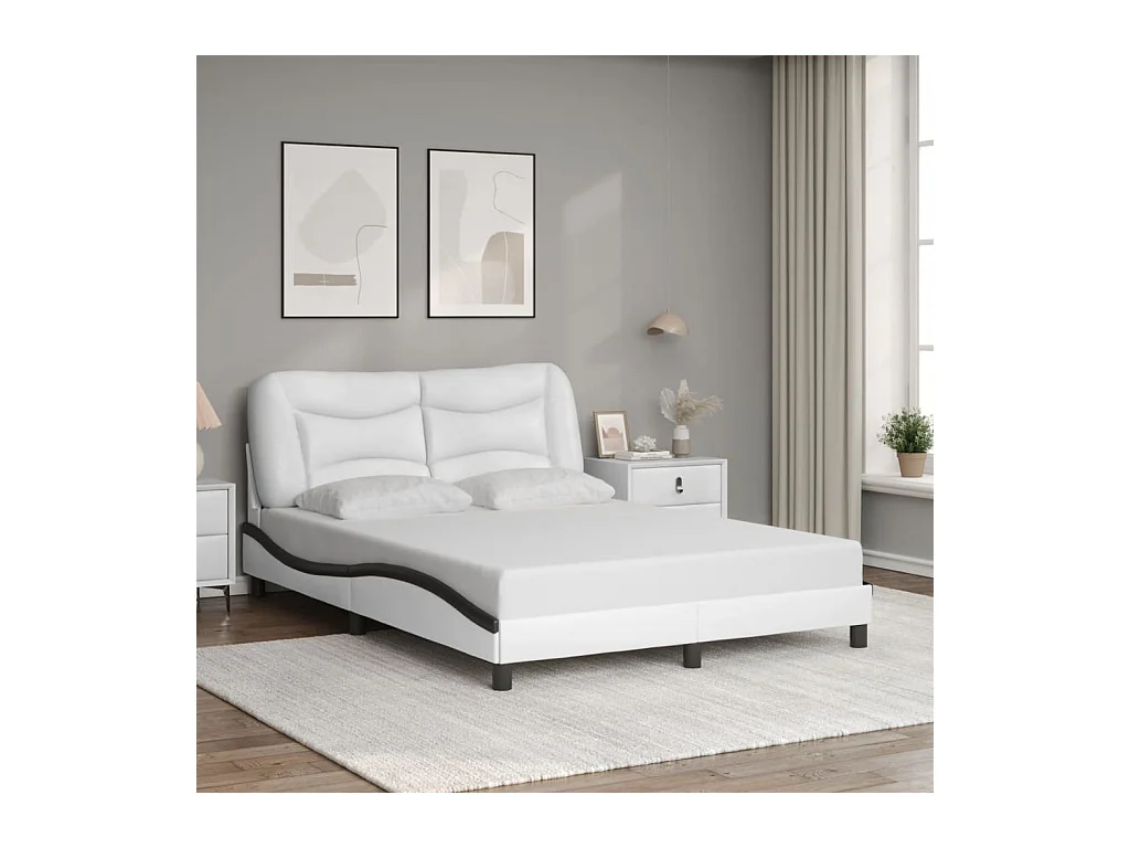 Estructura de cama sin colchón blanca y negra 140x200 cm piel sintética