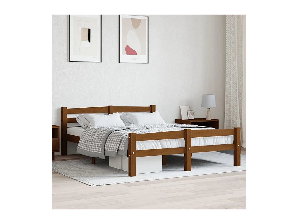 Cadre de lit sans matelas marron miel pin massif 140x200 cm